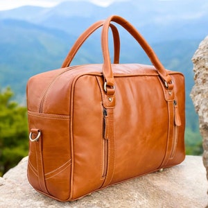 Personalized Leather Duffle Bag: 21&quot; Handmade Travel Weekend Bag, Christmas Gift