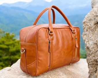 Personalized Leather Duffle Bag: 21" Handmade Travel Weekend Bag Monogrammed cowhide Genuine Leather Weekender bag Vintage bag Birthday Gift