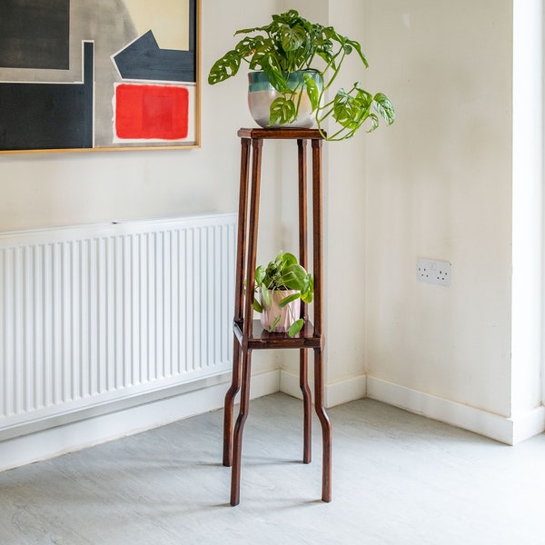 Large Wooden House Plant Stand Tall 2 Tier Dark Wood Plant Display Stand Vintage Antique Plant Pot Stand XL Flower Pot Holder Indoor Planter