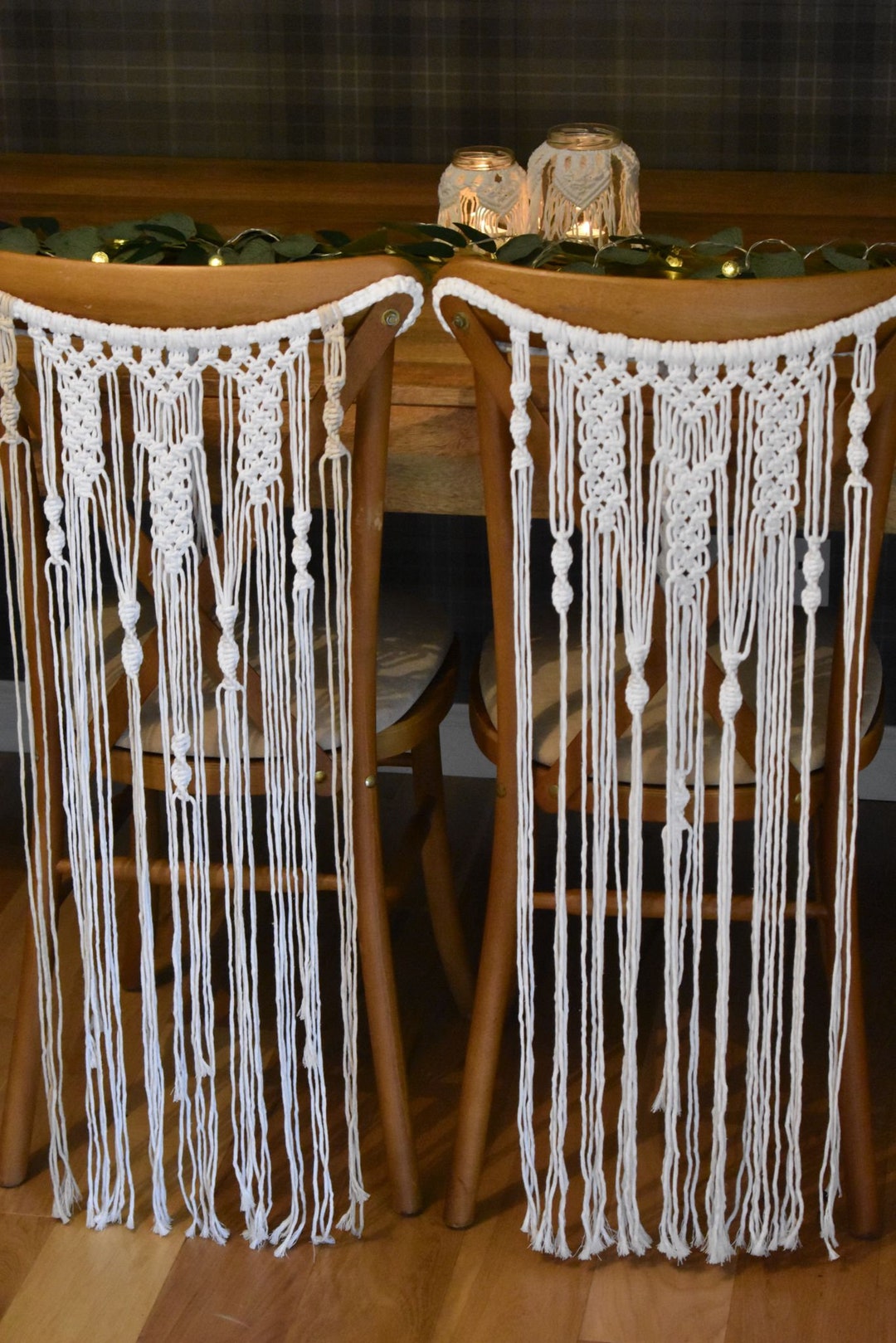 Macramé Chair Back Square Knot Drop Etsy