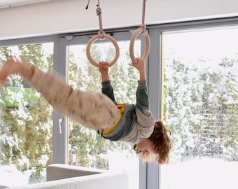 Gymnastic Rings with &quot;0 waste&quot; rope -2 wooden gym rings. Turnringe mit &quot;0 waste&quot; seil. Home gym rings. Kids gym rings.