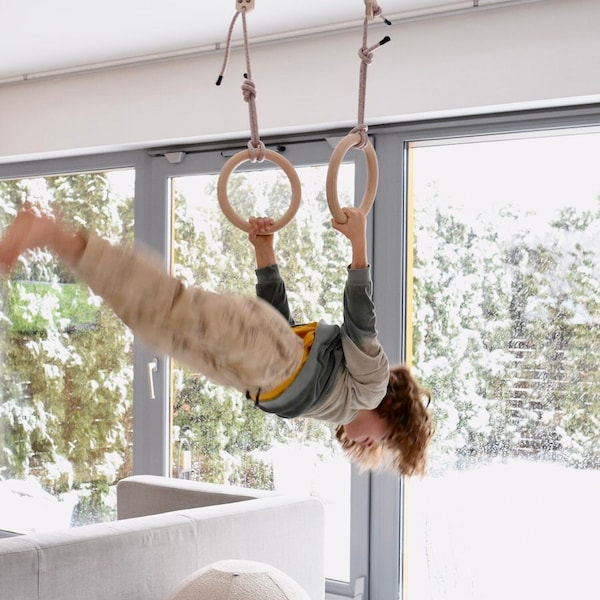 Gymnastic Rings with "0 waste" rope - wooden gym rings. Turnringe mit "0 waste" seil. Home gym rings. Kids gym rings.