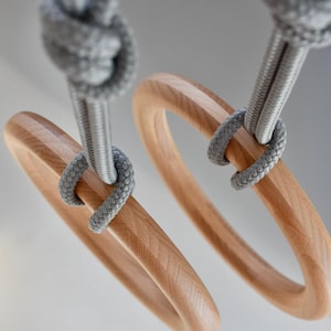 Wooden Gymnastic Rings with White Rope, Home Gym Rings