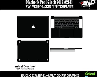 Macbook Pro (16-inch, 2019) A2141 skin template vector skin layout skin die cuts file svg skin Cricut Silhouette Eps Cutting template SVG