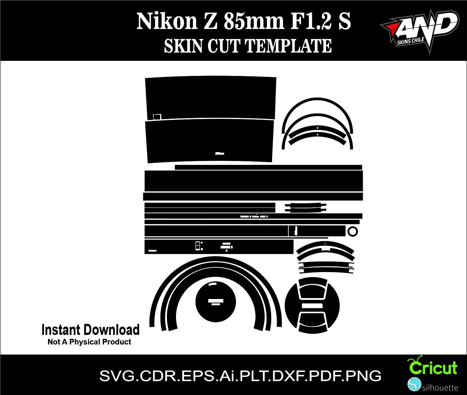 Nikon Z 85mm F1.2 S Skin Vector Template File Skin Die Cut Layout