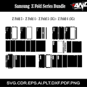 Samsung Fold Series Bundle-Z Fold 3/Z Fold 4/Z Fold 5/Z Fold 6 skin vector templater skin layout skin die cuts file svg Cricut Silhouette