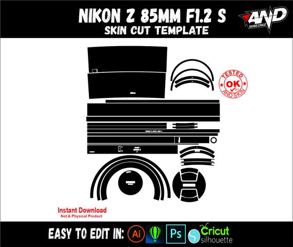 Nikon Z 85mm F1.2 S Skin Vector Template File Skin Die Cut Layout