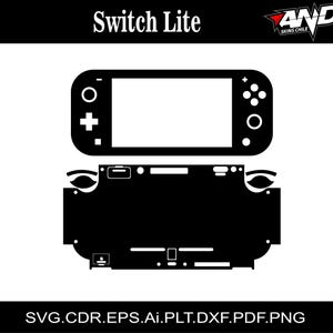 May include: Black and white silhouette of a Nintendo Switch Lite console. The image shows the front and back of the console, with the buttons and screen visible.