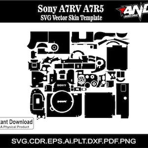 Può includere: Un modello di skin vettoriale in bianco e nero per le fotocamere Sony A7RV e A7R5. Il modello è composto da pezzi individuali che possono essere ritagliati e applicati al corpo della fotocamera.