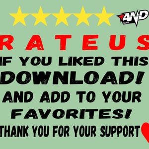 K&ouml;nnte beinhalten: Ein gr&uuml;ner Hintergrund mit f&uuml;nf gelben Sternen oben. Der Text "RATE US" ist in roten Buchstaben. Der Text "IF YOU LIKED THIS DOWNLOAD! AND ADD TO YOUR FAVORITES! THANK YOU FOR YOUR SUPPORT" ist in schwarzen Buchstaben. Ein rotes Herz befindet sich unten rechts.