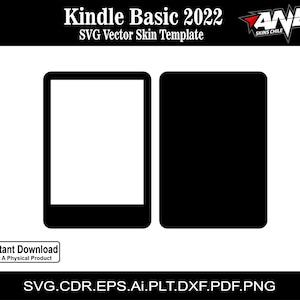 Peut inclure: Modèle vectoriel noir et blanc pour une peau d'e-reader Kindle Basic 2022. Le modèle montre l'avant et l'arrière de l'appareil.