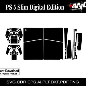 Puede incluir: Una piel de descarga digital en blanco y negro para una consola PS5 Slim Digital Edition. La piel incluye un diseño para la consola, dos mandos y los paneles delantero y trasero. La piel está diseñada para ser aplicada a la consola y los mandos, dándoles un nuevo aspecto.