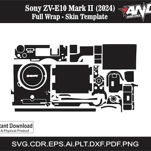Può includere: Un modello di skin per fotocamera digitale in bianco e nero per la Sony ZV-E10 Mark II (2024). Il modello è composto da più pezzi che possono essere ritagliati e applicati alla fotocamera.