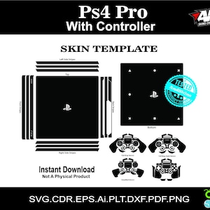 Sony PS4 Pro Console + Controller Skin Template Vector file templete skin die cut svg