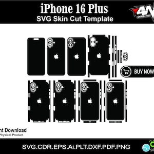iPhone 16+ skin vector template skin layout skin die cuts file svg skin Cricut Silhouette Eps ai Cutting template