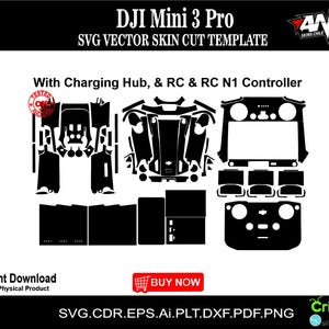 DJI Mini 3 Pro skin template vector skin layout skin die cuts file svg skin Cricut Silhouette Eps Cutting template SVG Vector cut file