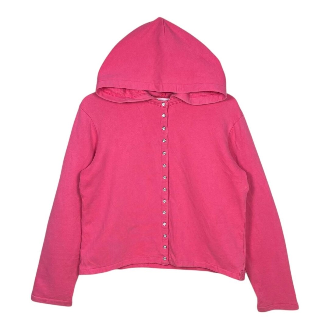 Vintage 90s Agnes B Pink Snap Button Hoodie Sweatshirt Made in