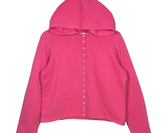 Sudadera con capucha y botones a presión rosa Agnes B, vintage de los años 90, fabricada en Japón. Cárdigan corto de algodón a presión. Ropa de calle de diseñador japonés, talla T3.