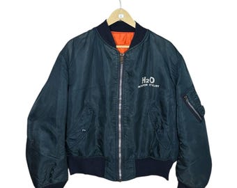 Vintage Alpha Industries MA-1 Bomber Jacket Large Navy Blue Flight Jacket USA Made H2O Interior Stylist Workwear Streetwear Coat 90s