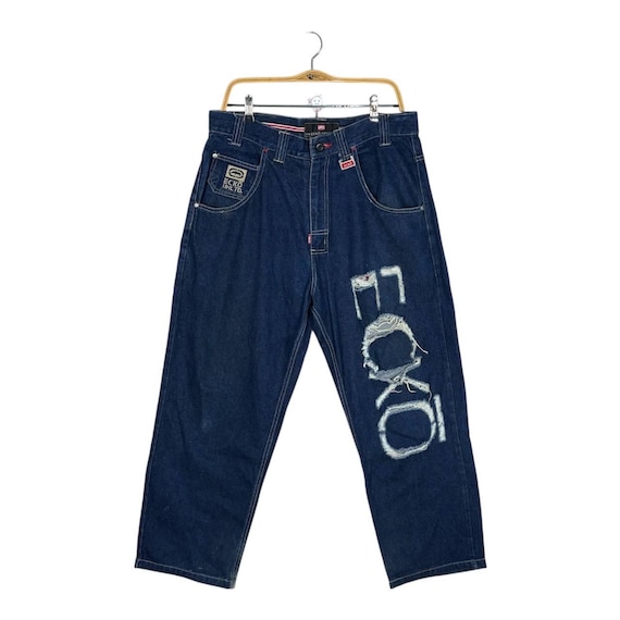 Thrashed Y2K ECKO UNLTD Distressed Baggy Blue Jeans Skater Style