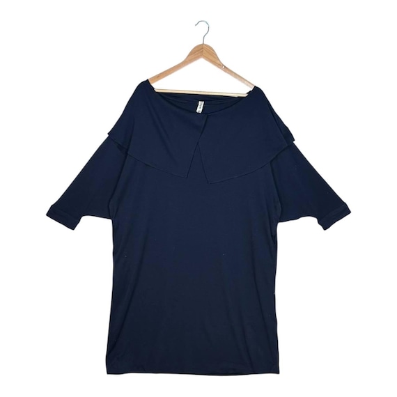 Comme des Garçons, Vintage 80s Comme des Garcons Navy Blue Wool Sailor Collar Dress Top Avant Garde Japanese Designer Oversized T-Shirt Dress Pockets