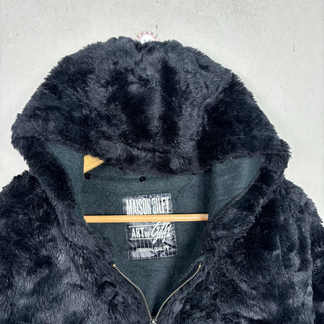 Vintage Maison Gilfy Black Faux Fur Hoodie Jacket Size M Gyaru J