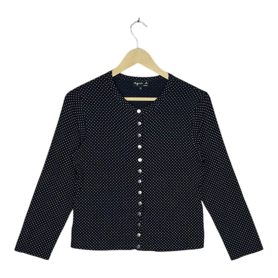 トップス 90s agnes b. knit cardigan Vintage Agnes B. Polka Dot Snap Cardigan Size 3 | Navy Blue
