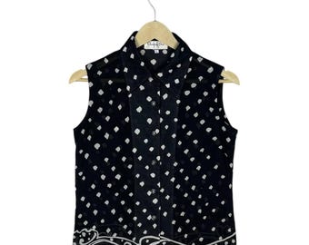 Vintage Christian Dior 90s Sheer Polka Dot Blouse - Black Silk Sleeveless Shirt - Designer Archival Fashion - Size L - Mint Condition