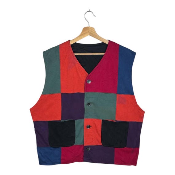 Vintage Multicoloured Patchwork Waistcoat Vest - image 1