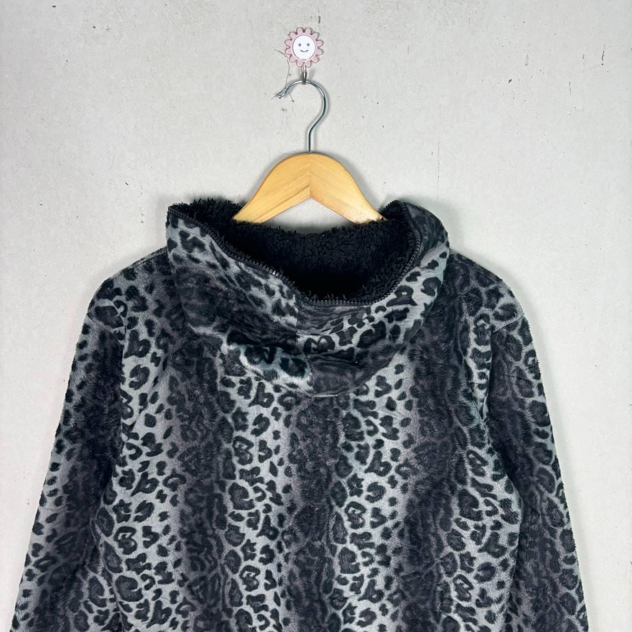 Y2K Leopard Print Faux Fur Zip-up Hoodie Grunge Goth E-girl