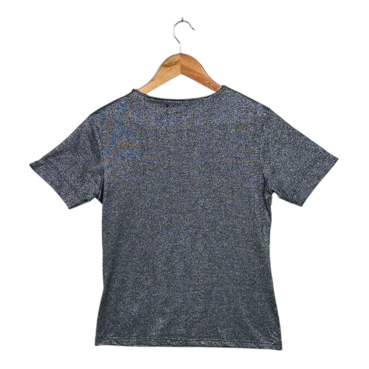 Vintage Gucci Silver Metallic Short Sleeve Tshirt Stretch Top 