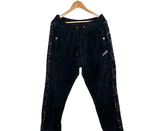 Pantalones deportivos de terciopelo Roen Japan Vintage con franja lateral de camuflaje, estilo streetwear japonés de archivo, estilo Hiromu Takahara, pantalones deportivos de terciopelo negro, talla 5L (raros).