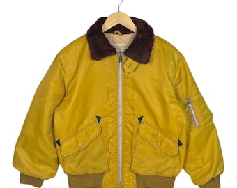 Vintage 70s Alpha Industries MA-10 Flight Jacket Large MIL-J-8279E USAF Tanker Military Bomber Yellow Nylon Alpha T.K. Inc. Made in Usa