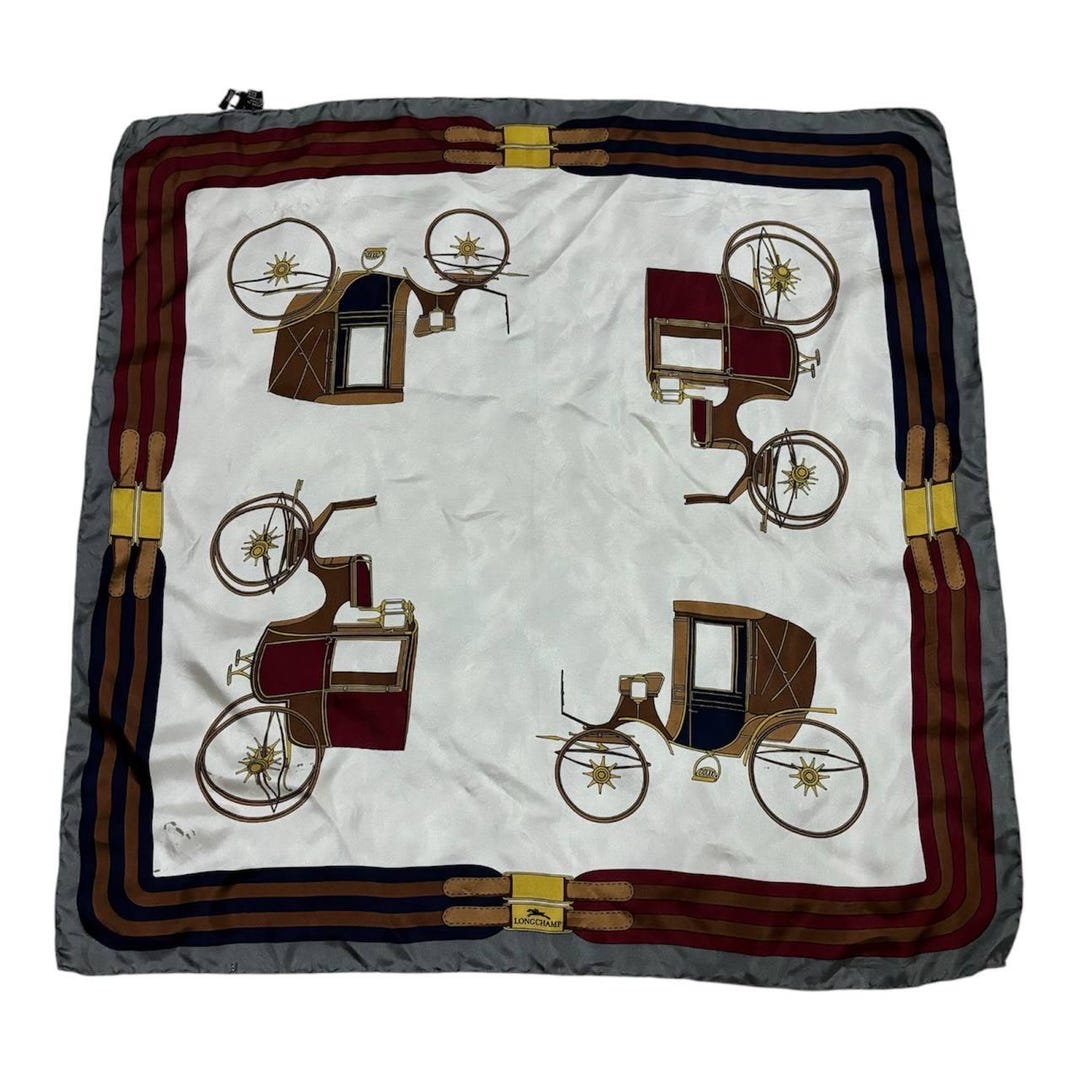 高級ヴィンテージ ロンシャン シルク スカーフ Les Voitures a