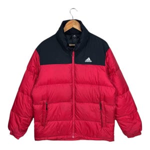 Y2k Adidas Puffer Down Jacket Red and Black Large