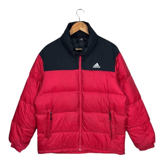 Y2k Adidas Puffer Down Jacket Red and Black Large - Etsy
