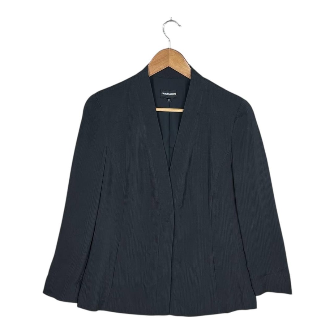 90s GIORGIO ARMANI ベルクロ ノーカラーシャツジャケット 48 Vintage 90s Giorgio Armani Black Textured Blazer Jacket, Size 42