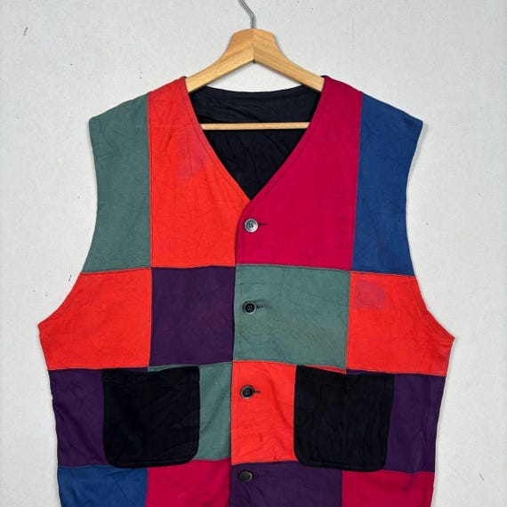 Vintage Multicoloured Patchwork Waistcoat Vest - image 3