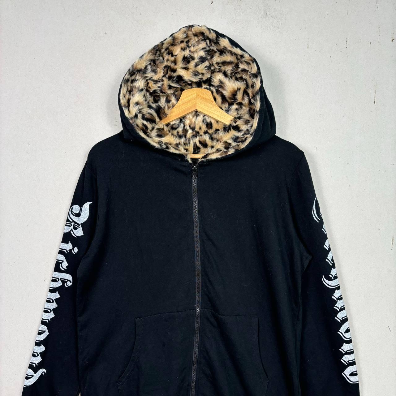 Vintage Y2K Leopard Faux Fur Cross Black Hoodie - Etsy UK