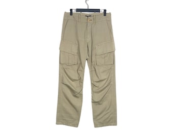 Vintage Y’s Yohji Yamamoto Archival Cargo Pants Multi Pocket Tactical Trousers Beige Cotton Rayon Blend Japanese Designer Fashion Size 2
