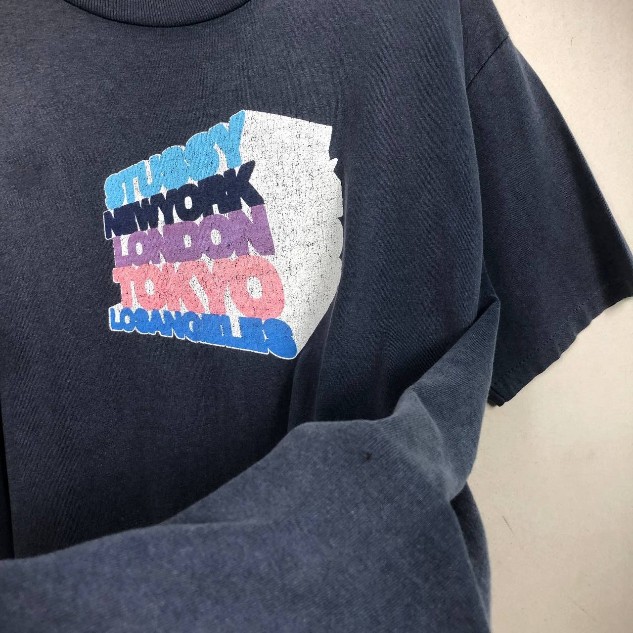 Vintage 90s Sun Faded Stussy Cities Block Tee Shirt