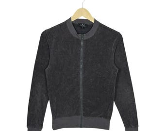 Chaqueta ligera de pana vintage A.P.C. Hecha en Francia Archivo de los 90 Rue de Fleurus París Minimalista Cremallera Completa Suéter marrón acanalado Talla S para hombre