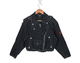 Vintage 90s La Moda Goji Perfecto Belted Denim Bikers Double