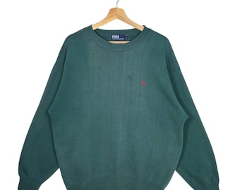 Vintage Polo Ground Sun Faded Green Crewneck Sweatshirt Large, 90s Japanese Archival Streetwear, Polo Ralph Lauren Style Pullover Jumper