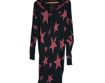 Vivienne Westwood Red Label hoodiejurk met sterrenprint | Y2K Punk Grunge Dark Academia Asymmetrische zoom Katoen Gebreid Japan Orb-logo Zeldzame Vintage