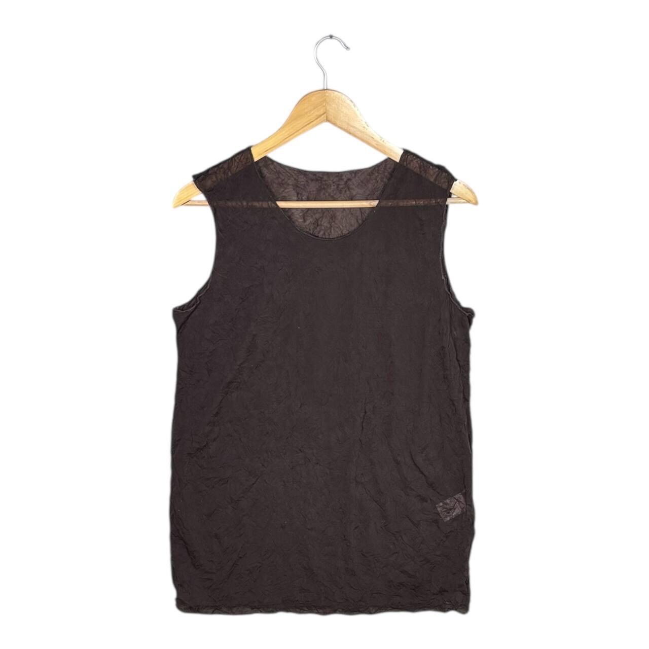 Vintage Isse Miyake M Brown Sheer Crinkle Mesh Tank Top Sleeveless
