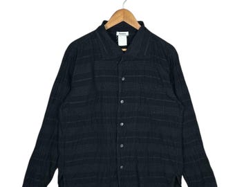 Camicia vintage Issey Miyake Plantation Japanese Archival a righe stropicciate / Camicia minimalista in seersucker con bottoni / Design A-Net Japan / Taglia media