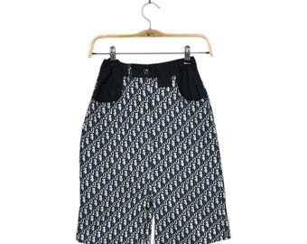 Vintage Christian Dior Oblique Monogram Skirt Blue Trotter Canvas Mini Skirt John Galliano Era SS02 Runaway Archival Designer Luxury
