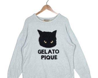 Suéter Gelato Pique Halloween Gato Preto em Tricô Felpudo Tamanho Único Cinza Nylon Pulôver Blusa Fofa Kawaii Estilo Vintage Estampado