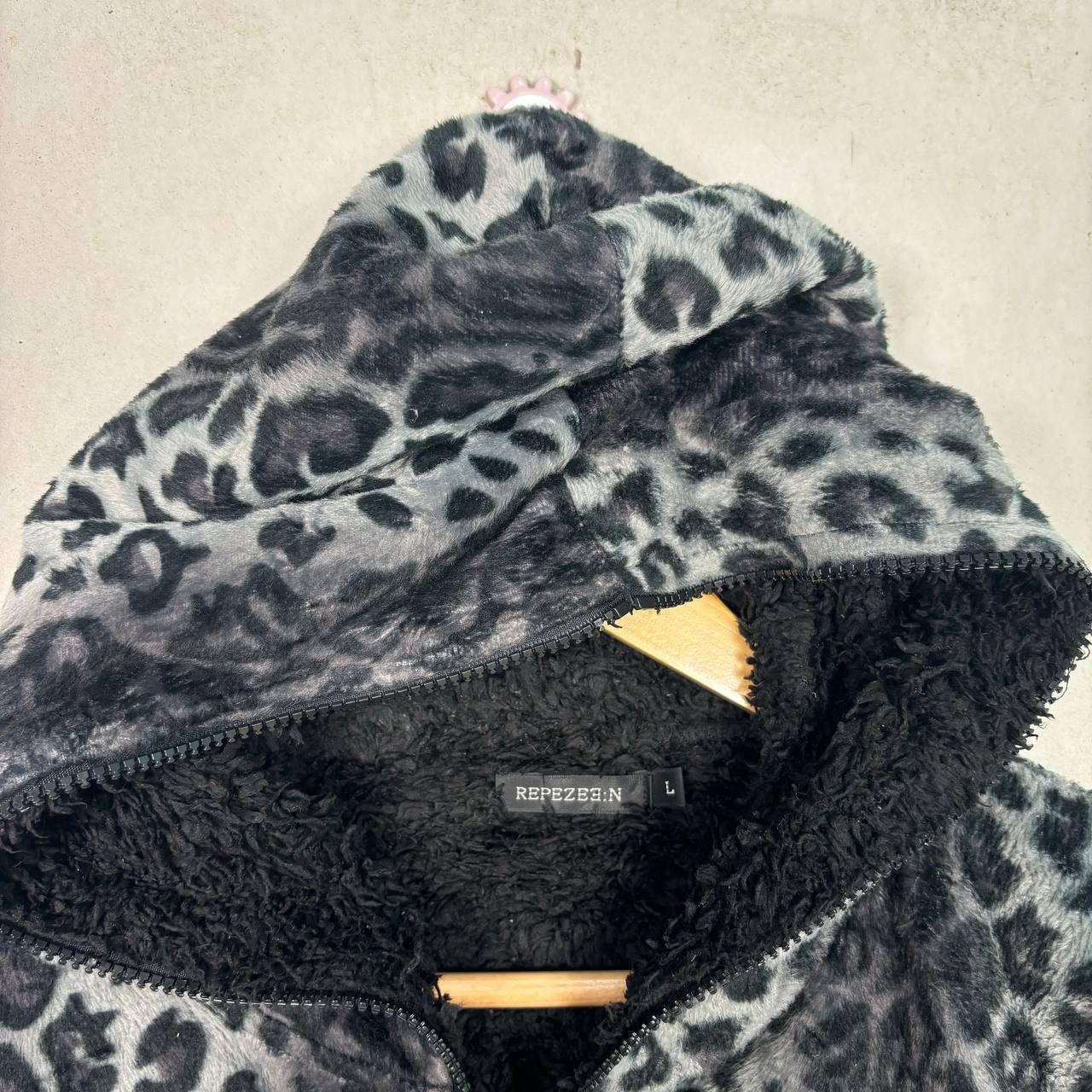 Y2K Leopard Print Faux Fur Zip-up Hoodie Grunge Goth E-girl